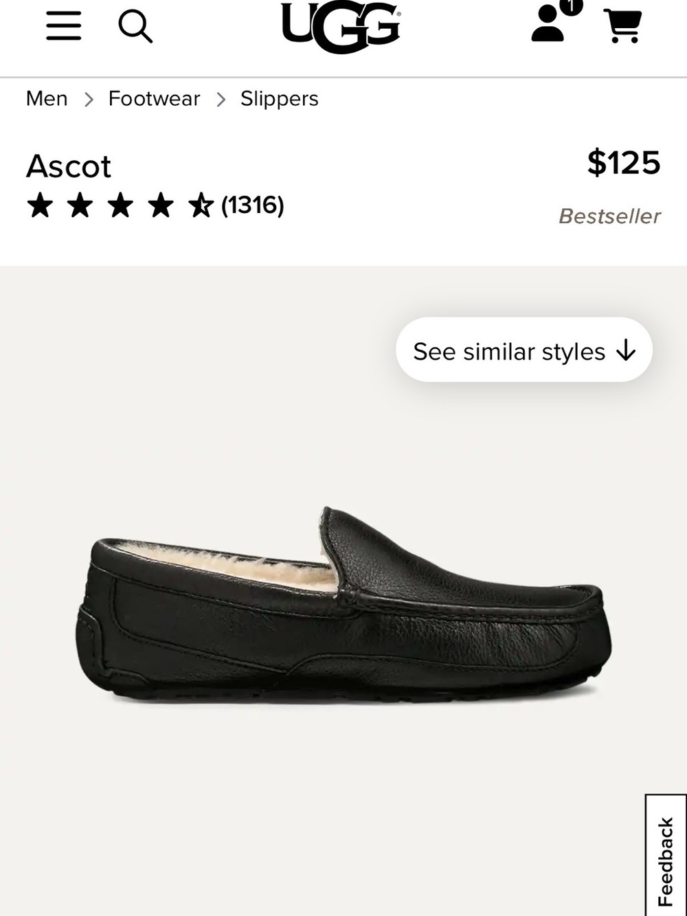 UGG Ascot Men’s Black Leather Slip-On Slipper